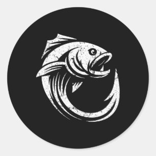 Pegatina Redonda Anzuelo Arte Mínimo Dibujo Simple de Pescador
