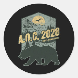 Pegatina Redonda Aoc 2028 Para Presidente Resist Bear Alexandria Oc