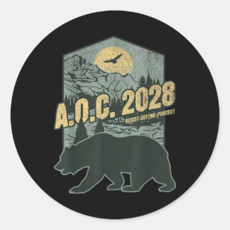 Pegatina Redonda Aoc 2028 Para Presidente Resist Bear Alexandria Oc