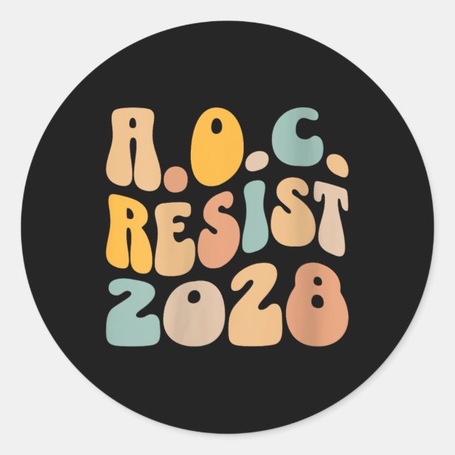 Pegatina Redonda Aoc 2028 Para Presidente Resist Wavy Alexandr (Anverso)
