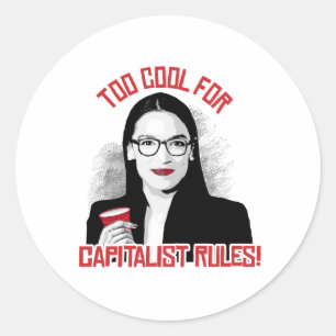 Pegatina Redonda AOC Demasiado Cool para las Reglas Capitalistas