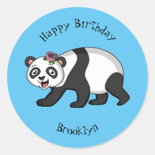Pegatina Redonda Aoso panda alegre y lindo con personalizado de flo