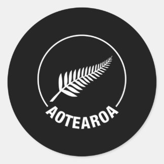 Pegatina Redonda Aotearoa Nueva Zelanda Silver Fern Kiwi Maori Nz S