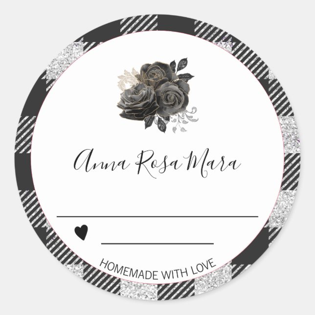 Pegatina Redonda *~* AP30 Buffalo Gingham Gold Black Can Homemade (Anverso)