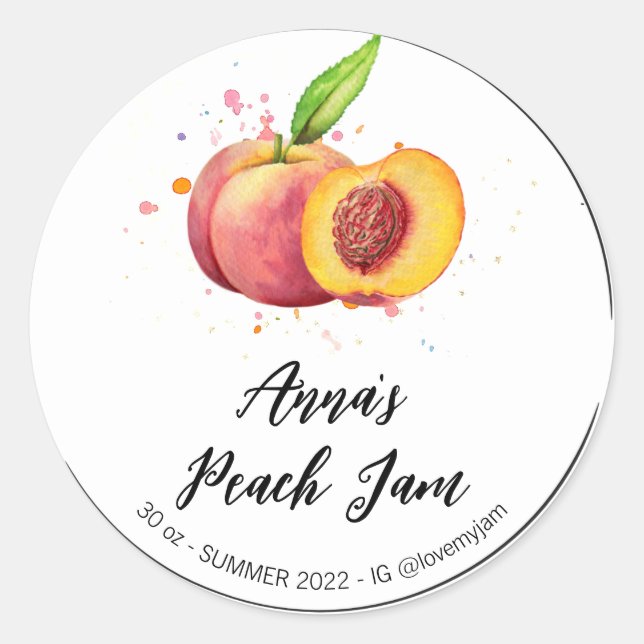 Pegatina Redonda *~* AP30 Peach Homemade Jelly Jam Jam Preserve (Anverso)