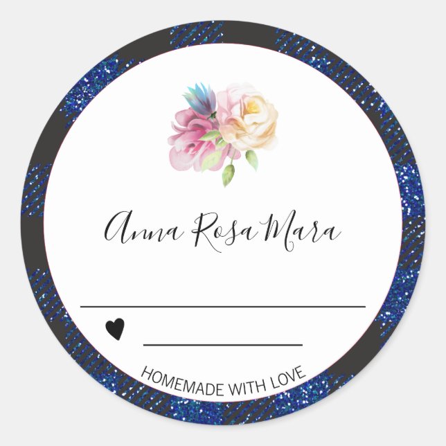 Pegatina Redonda * AP30 Purpurina Buffalo Gingham Canning Homemade (Anverso)