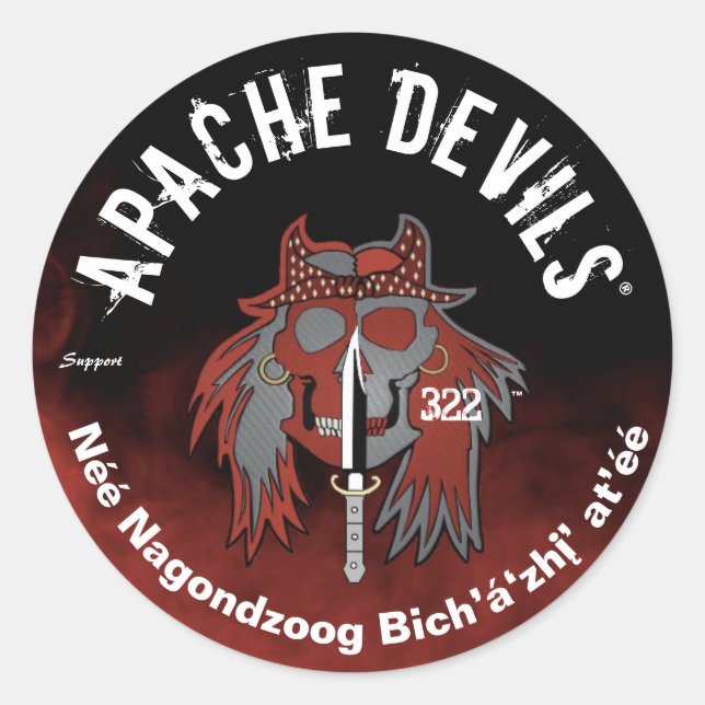 Pegatina Redonda Apache Devils ®️ ™️ 🇺 APACHE DEVILS SUPPORT Pegat (Anverso)