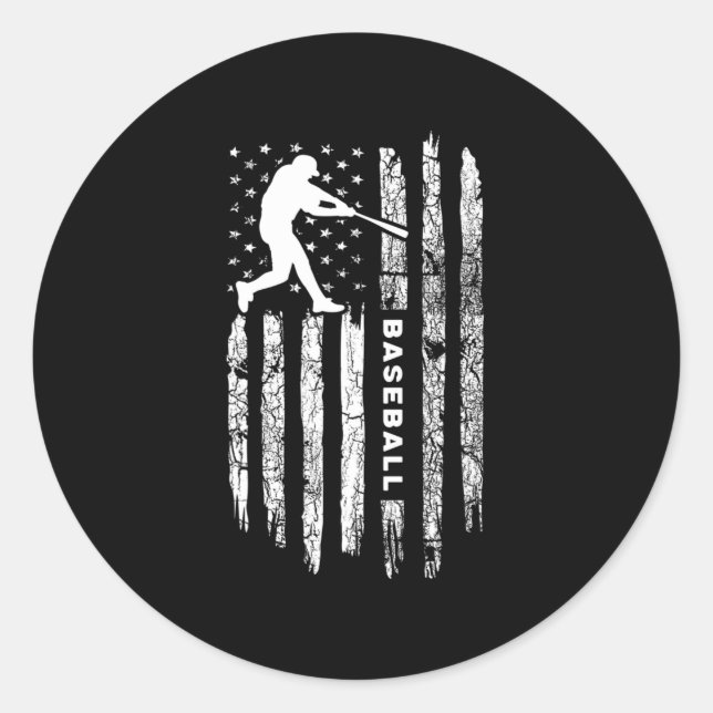 Pegatina Redonda Aparato de béisbol con bandera estadounidense - Bé (Anverso)