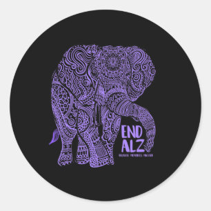 Pegatina Redonda Aparato De Concienciación Del Elefante Alzheimerhe