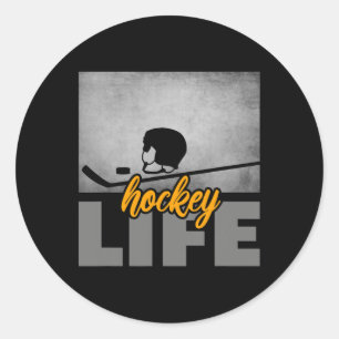 Pegatina Redonda Aparato de hockey - Jugador de hockey de hockey de