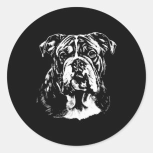 Pegatina Redonda Aparato Minimalista de retrato de Bulldog inglés