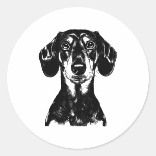 Pegatina Redonda Aparato Minimalista de retrato de Dachshund
