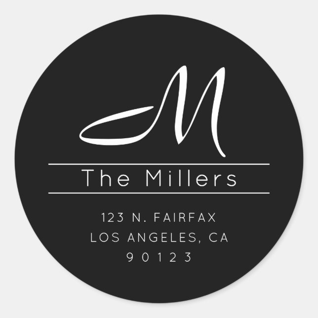 Pegatina Redonda Apellido del guión Dirección de devolución y monog (Anverso)