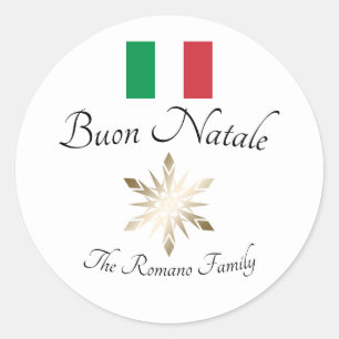 Pegatina Redonda Apellido italiano Buon Natale Bandera y copo de ni