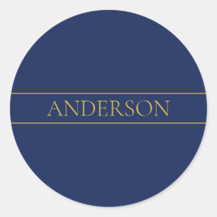 Pegatina Redonda Apellido o empresa Navy Blue & Gold Name