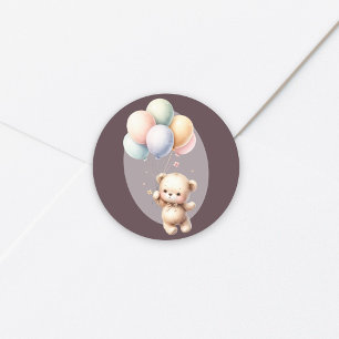 Pegatina Redonda Apenas podemos esperar globo de oso bebé shower
