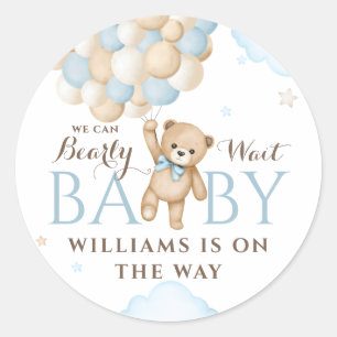 Pegatina Redonda Apenas Podemos Esperar Globo Oso Bebé Niño Shower