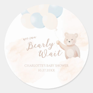 Pegatina Redonda Apenas Podemos Esperar Osito Niño Baby Shower