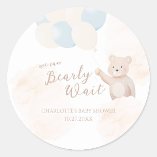 Pegatina Redonda Apenas Podemos Esperar | Osito Niño Baby Shower