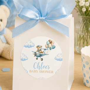 Pegatina Redonda Apenas Podemos Esperar Oso de Peluche Avión Shower