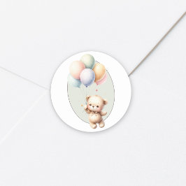 Pegatina Redonda Apenas podemos esperar oso lindo globo baby shower