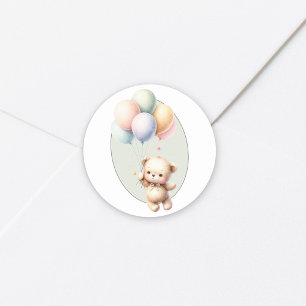Pegatina Redonda Apenas podemos esperar oso lindo globo baby shower