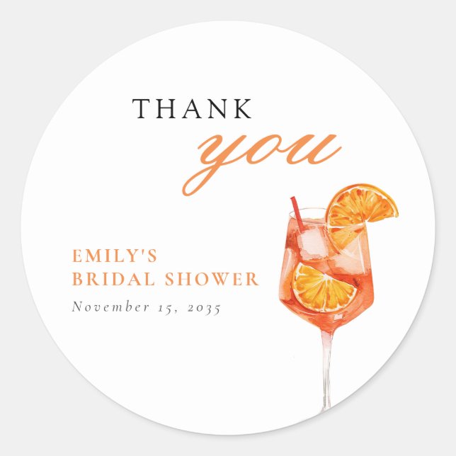Pegatina Redonda Aperol Spritz Bridal Shower (Anverso)