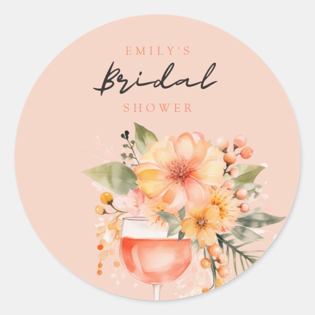 Pegatina Redonda Aperol Spritz Floral Bridal Shower (Anverso)
