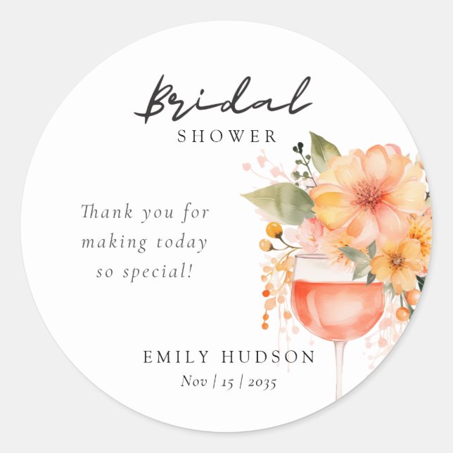 Pegatina Redonda Aperol Spritz Floral Bridal Shower (Anverso)