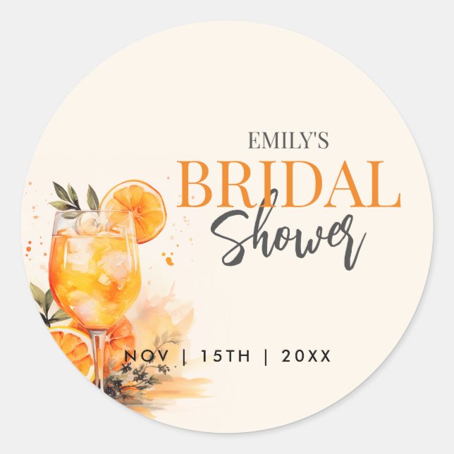 Pegatina Redonda Aperol Spritz Watercolor Bridal Shower (Anverso)