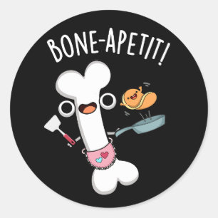 Pegatina Redonda Apetito óseo Gracioso cocinar Pun Dark BG
