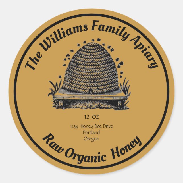 Pegatina Redonda Apiario de miel de abeja | Miel orgánica cruda (Anverso)