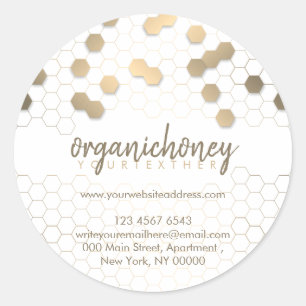Pegatina Redonda Apiarist Jar Beewax Gold Honeycomb Homade