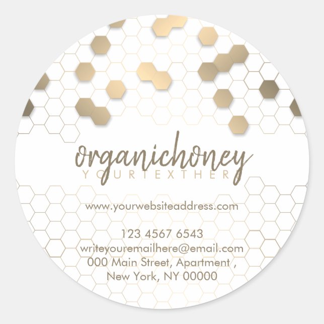 Pegatina Redonda Apiarist Jar Beewax Gold Honeycomb Homade (Anverso)