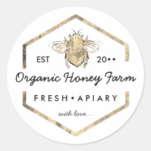 Pegatina Redonda Apiarista  Miel de Abejorro Dorado Panal