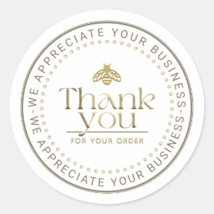 PEGATINA REDONDA APIARY 3D GOLD HONEY BEE LOGO BUSINESS GRACIAS