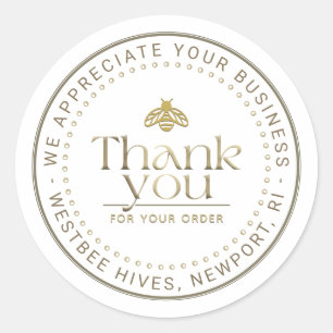 PEGATINA REDONDA APIARY 3D GOLD HONEY BEE LOGO BUSINESS GRACIAS