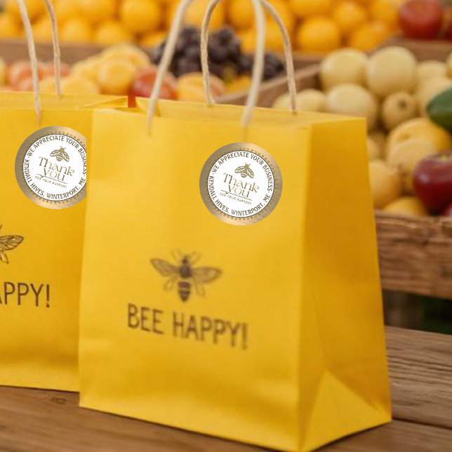 PEGATINA REDONDA APIARY 3D GOLD HONEY BEE LOGO BUSINESS GRACIAS (Subido por el creador)