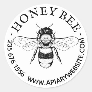 Pegatina Redonda Apicultura Orgánica Vintage de Abejas de Miel