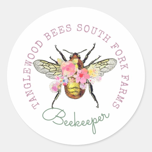 Pegatina Redonda Apio artístico de miel de abeja floral (Anverso)