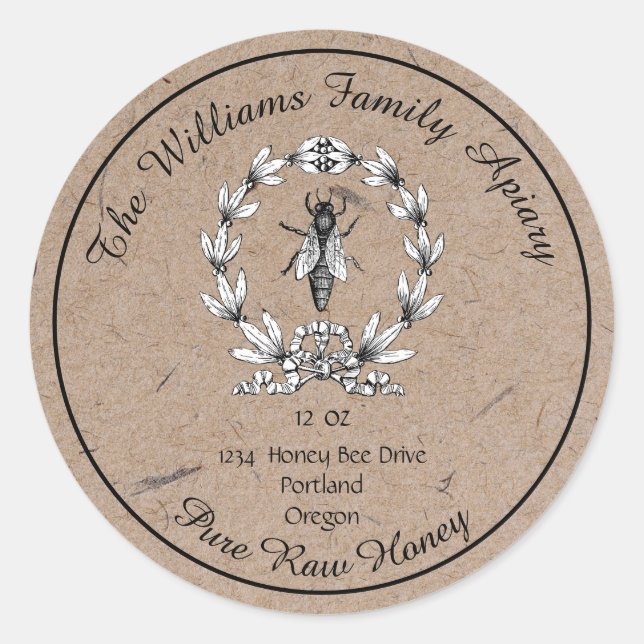 Pegatina Redonda Apio de miel de abeja de abejas | Miel cruda (Anverso)