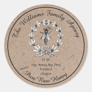 Pegatina Redonda Apio de miel de abeja de abejas   Miel cruda