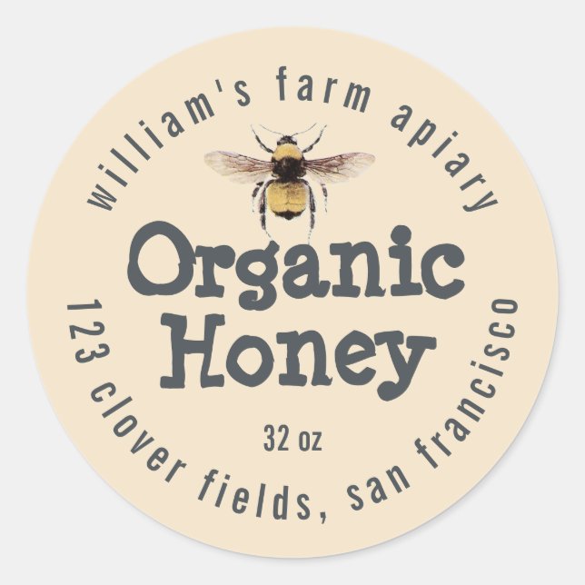 Pegatina Redonda Apio de miel de abeja de miel (Anverso)