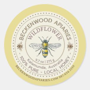 Pegatina Redonda Apio del apicultor de miel de abeja amarilla
