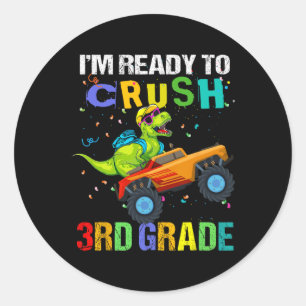 Pegatina Redonda Aplastar Dinosaurio De 3er Grado El Primer Día De