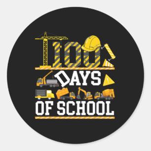 Pegatina Redonda Aplasté 100 Días De Construcción De Niños Escolare
