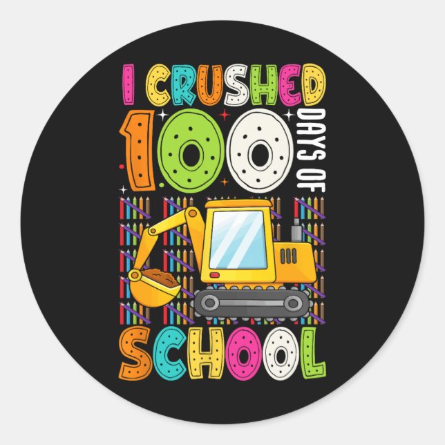 Pegatina Redonda Aplasté 100 Días De Construcción Escolar (Anverso)