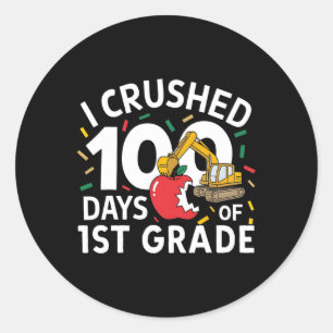 Pegatina Redonda Aplasté 100 Días De Construcción Escolar De Primer