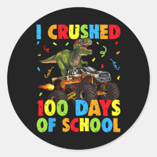 Pegatina Redonda Aplasté 100 Días De Dinosaurio Gracioso En La Escu