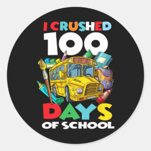 Pegatina Redonda Aplasté 100 Días De Escuela 100º Día De La Escuela